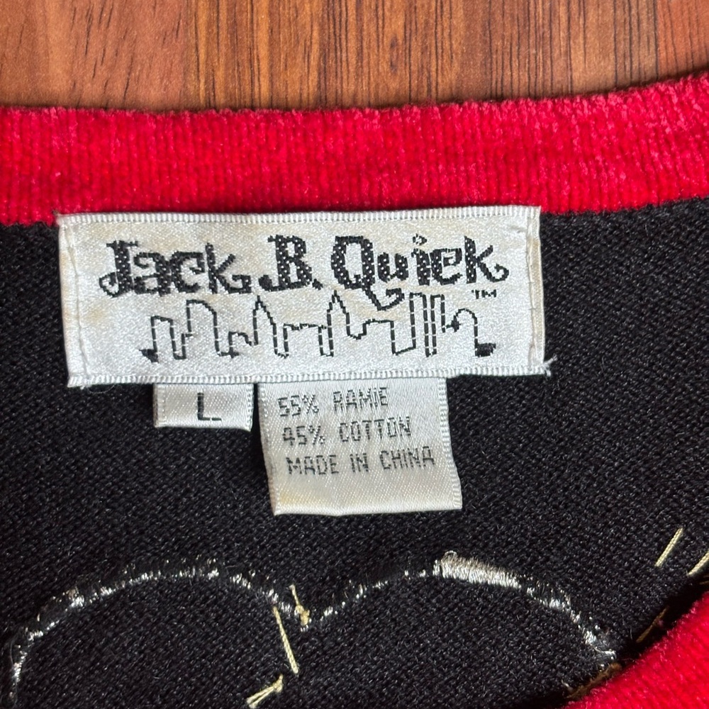 Vintage Jack B. Quick Black Hearts Valentines Beaded Cardigan Sweater Women L - Picture 3 of 7
